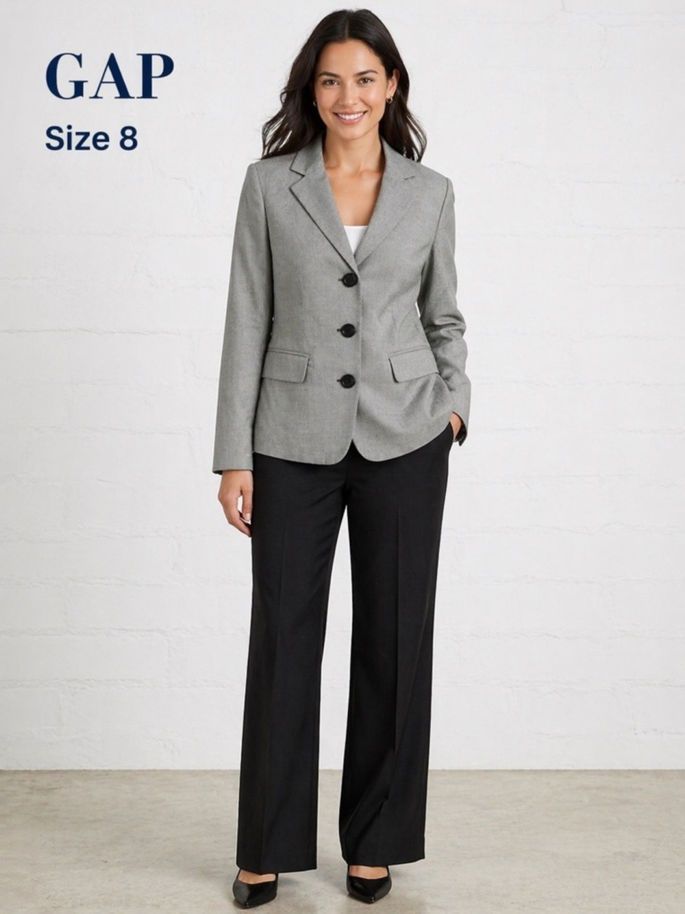 GAP Classic Houndstooth cotton Blazer black-ivory Size 8